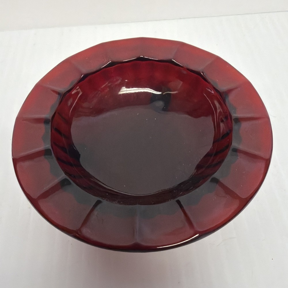 Vintage Red Footed Glass Ash Tray Trinket Dish Anchor Hocking 4″ MCM
