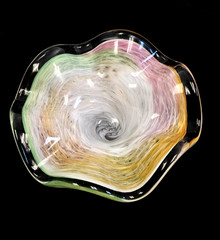 STUNNING Italian Murano Swirled Art Glass Pale Colors 9″ Bowl, Pink Orange Green