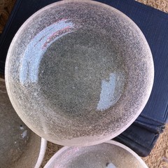 Vintage Hand Blown Clear Art Seed Bubble Glass Sauce Bowls Set Of 3