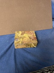 Vintage PINK Alabaster Marble Rectangle Trinket Box Heavyweight Hand Crafted