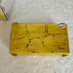 Rare Vintage Yellow & Green Metal Fitz & Floyd Large Match Box Cover In Box L@@K