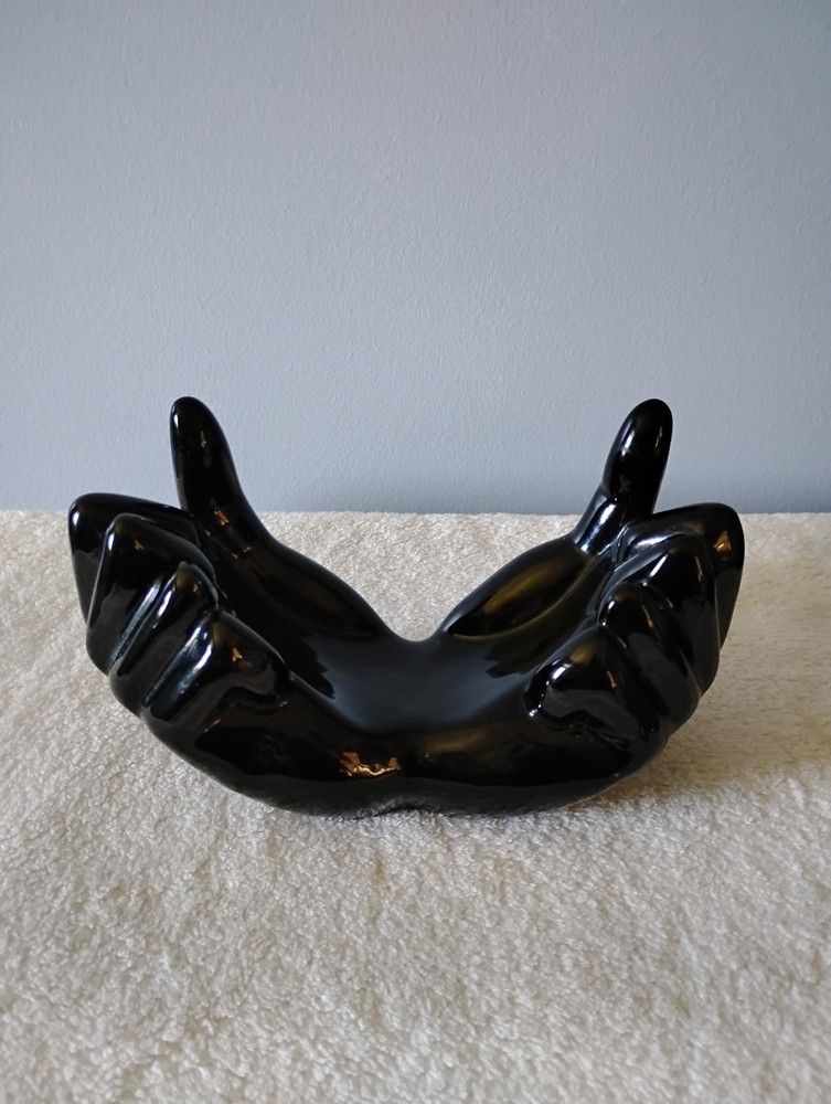 Nancy Funk Pop Art Black Ceramic Hands. Signed NA Taiwan Sticker