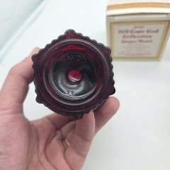 Vtg Avon Cape Cod Collection 1876 Ruby Red Glass Sugar Bowl, Creamer & Gruet Lot