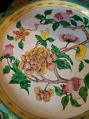 Floral Enameled Copper Plate Republic Of China Scalloped Edge 10″ Decor Plate
