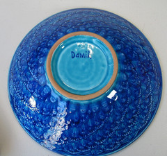 Vintage Damir Usmanov Uzbekista Rishtan Art Pottery Blue Aqua Ceramic 11″ Bowl