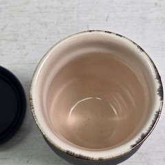 Handmade Pottery Travel Mug Cup With Lid Gray Black Drip Glaze Signed Art EUC