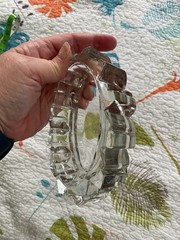 Vintage Avon, Oval,Clear Crystal Glass Dish, Heavy Glass, Jagged Edge, 5″ Long!