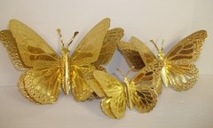 Vintage Home Interior Wall Hanging Gold Tone Metal Butterflies (Set Of 3) shiny