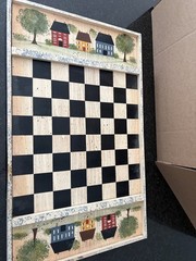 Vintage Folk Art Wooden Checkerboard Country Farmhouse Game Board Wall Decor