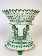 United Wilson Green porcelain double angels footed compote.