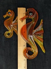 Vintage Orange Lucite Seahorse Pair 60s 70s Retro MCM Wall Decor Seahorses