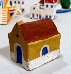 Ceramic Mini Greek Village (8) Houses Church Boat Handmade Hand-Painted