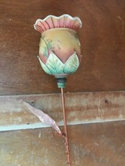 Carved Orange & Green Resin Gracias Thank You Flower w Copper Stem & Gratitude