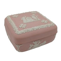 Wedgwood Pink Jasperware Trinket Box Cherub Relief 4″ Square