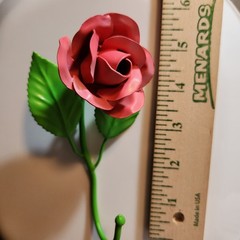 VTG Toleware Metal Pink Matte Rose Wall Hook Made in Italy 5.5″ Length