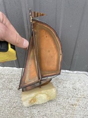 Vintage DEMOTT NAUTICAL SAILBOAT METAL ONYX SCULPTURE SIGNED Ocean Sail NL