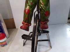 Vintage CLOWN ON BIG WHEEL Bicycle + display stand 16″ tall unbranded