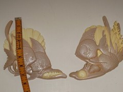 Vintage Pair Fish & Shells Burwood Wall Art Decor Hanging Bathroom 2882 Made USA