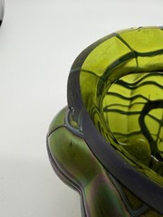 Pallme König & Habel Art Nouveau Iridescent Fadendekor Green Glass Vase Chips