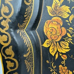 Antique Metal Tole Toleware Tray Hand Painted Large J R Byram Reading MA 1800s