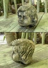 Vtg Concrete HEAD Salvaged Cement Garden STATUE Old Weathered Gothic-Child Bust!