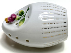 Vtg Ceramic Egg Shape Pomander Gold Pink White Floral Design Hanging Kitsch