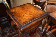 Neoclassical Wooden Walnut Burl & Bronze Pedestal Stand Tall 43 1/2 in