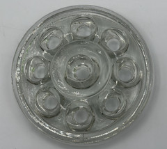 Vintage Green Uranium Glass Diamond Point Footed Dish w Clear Flower Frog Insert