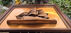NAUTICAL, FRAMED, COPPER CLAD “3D” SHIP MODEL Victor Personette 22X16″
