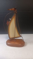 Vintage “Demott” Signed Metal Art 9″ Brass Sailboat Sculpture on Stone Base