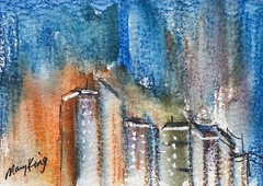 Watercolor ACEO 2.5″ x 3.5″ Original Painting by Mary King – City Buildings