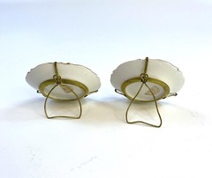 Limoges France Miniature Porcelain Decorative Plates Lot of 2 -Gold Trim & Stand