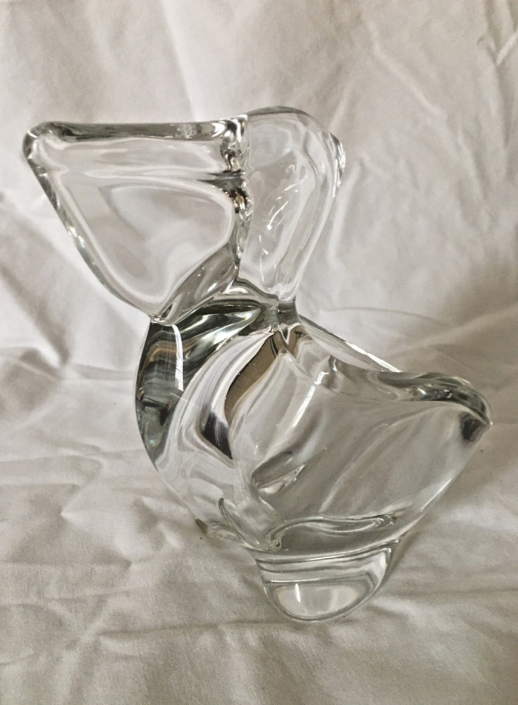 Vintage Sasaki Japan lead crystal Pelican candy nut trinket dish bowl 6″ tall