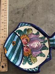 Hand Painted Pottery Fish Greece Blue Artsy Decor Nautical Coastal Trinket Dish