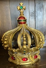 Heavy Ornate Gold Resin Crown 10” Table Top Decor Jewel Tuscan Old World