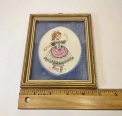 Vintage Ballerina Girls Wall Art 1951 Set of 2 Framed Matted 5″x6″
