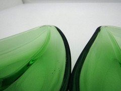 2 Unbranded Glass Green Leaf Heart Shaped Vintage Salt Dip or Trinket Dish