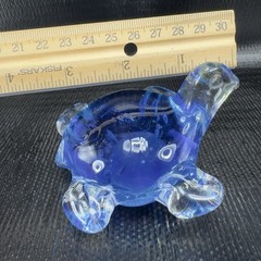 Hand Blown Art Glass Blue Turtle Paperweight Figure Hand Made Glassware Decor