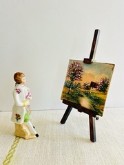 Vintage Limoges Enamel Miniature Painting Christiane Pouret France With Easel#23