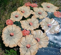 Vtg Handpainted Signed Metal Enamel Toleware Flower Floral Wall Hanging 21″x22″