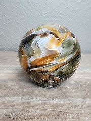 5″ Brown Orange Hand Blown Art Ocean Glass Oregon Float Coast 2013 Signed Meyer