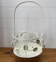 Vintage Tole Style Rose Basket Metal Shabby Chic Cottage Decor