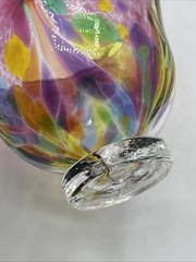 2 Vtg Kitras Art Glass Hand Blown Bowl with Pedestal Decor Multi Colour Signed