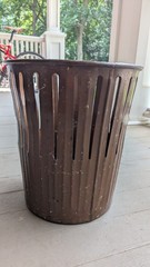 Vintage 1909 Erie Art Metal Co. Trash Waste Paper Basket Metal Slotted RARE
