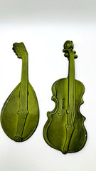 Vintage Set 2 Royal Cast Aluminum Mandolin & Violin Instruments Wall Decor 18″