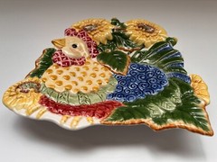 Fitz & Floyd Just Us Chicks Canape Plate Serving Platter w/ Sunflowers 8.5”, SEE