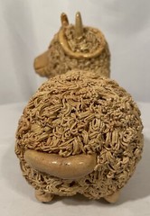 Vintage Spaghetti Pottery Lamb Ram Sculpture Figurine Poland Signed SET of 2