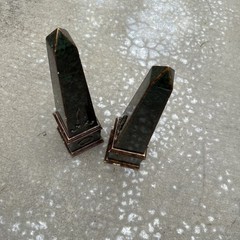 Vintage Neoclassical Green & Brass Obelisks Art Decor