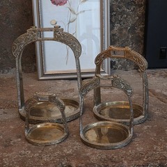 Heavy Solid Brass Nesting Baskets Stirrups Asian Aged Patina Intricate Design