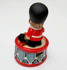 Vintage Working Music Box Boy Soldier Gun Bass Drum Toy Train Song School Days